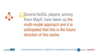 Several NoSQL players, among
them MapR, have taken up the
multi-model approach and it is
anticipated that this is the future
direction of this sector.
Open Source Big Data Projects - Emergence of the Converged Data Platform
 
