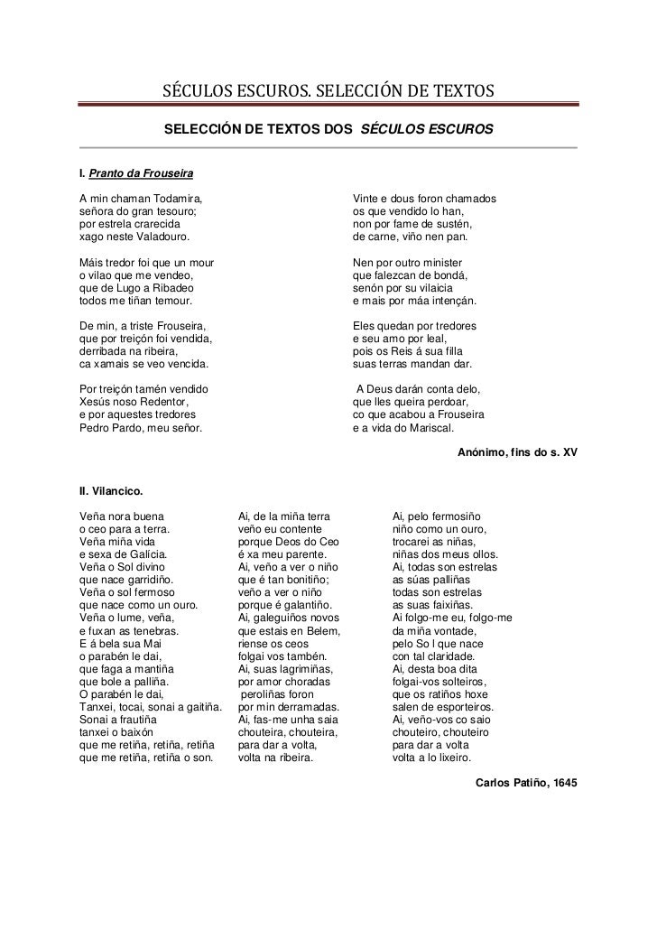 SÉCULOS ESCUROS. SELECCIÓN DE TEXTOS                  SELECCIÓN DE TEXTOS DOS SÉCULOS ESCUROSI. Pranto da FrouseiraA min c...