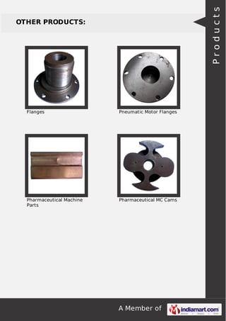 A Member of
OTHER PRODUCTS:
Flanges Pneumatic Motor Flanges
Pharmaceutical Machine
Parts
Pharmaceutical MC Cams
Products
 
