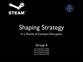 Shaping Strategy ,[object Object],Group 6 John Hallberg 70398 Pierre Jarméus 20967 Carl Sundberg 40083 Simone Masog 40098 