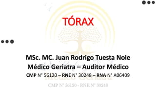 TÓRAX
MSc. MC. Juan Rodrigo Tuesta Nole
Médico Geriatra – Auditor Médico
CMP N° 56120 – RNE N° 30248 – RNA N° A06409
 