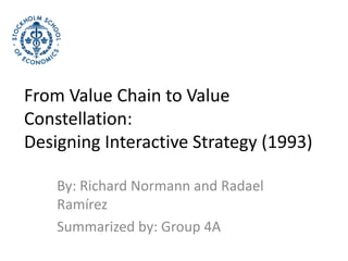 From Value Chain to Value Constellation: Designing Interactive Strategy (1993)  By: Richard Normann and RadaelRamírez Summarized by: Group 4A 