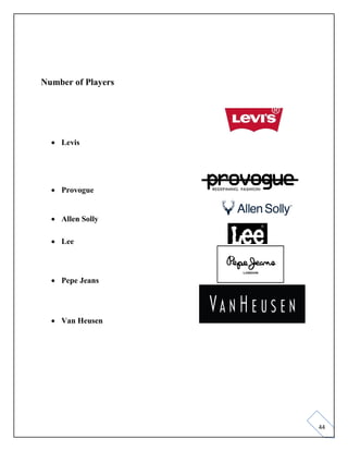 44
Number of Players
• Levis
• Provogue
• Allen Solly
• Lee
• Pepe Jeans
• Van Heusen
 