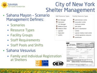 City of New York
                           Shelter Management
Sahana Mayon – Scenario
Management Defines:
  Scenarios
  R...