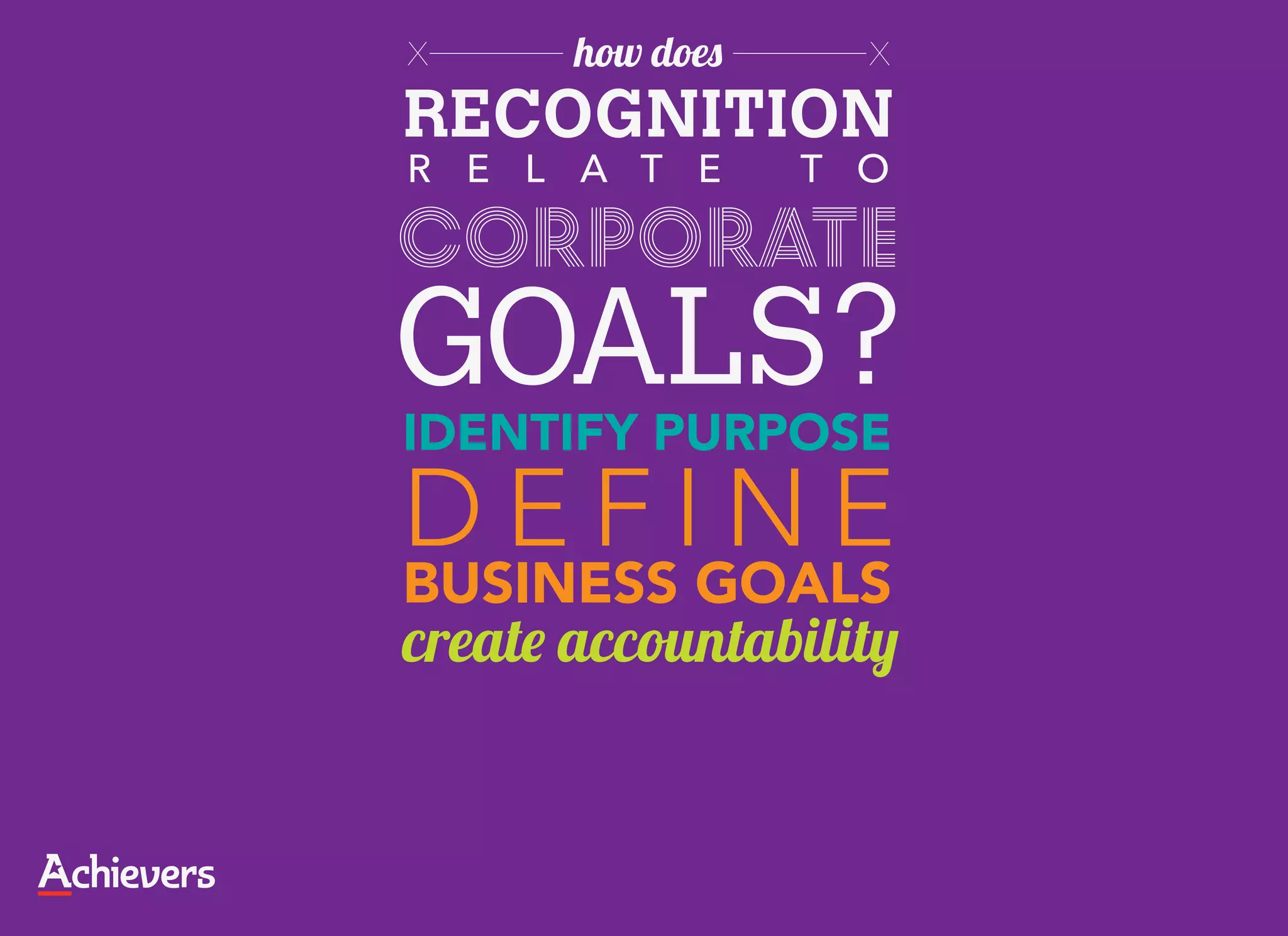 X      how does     X

RECOGNITION
R E L A T E       T O

corporate
GOALS?
IDENTIFY PURPOSE
DEFINE
BUSINESS GOALS
create accountability
 