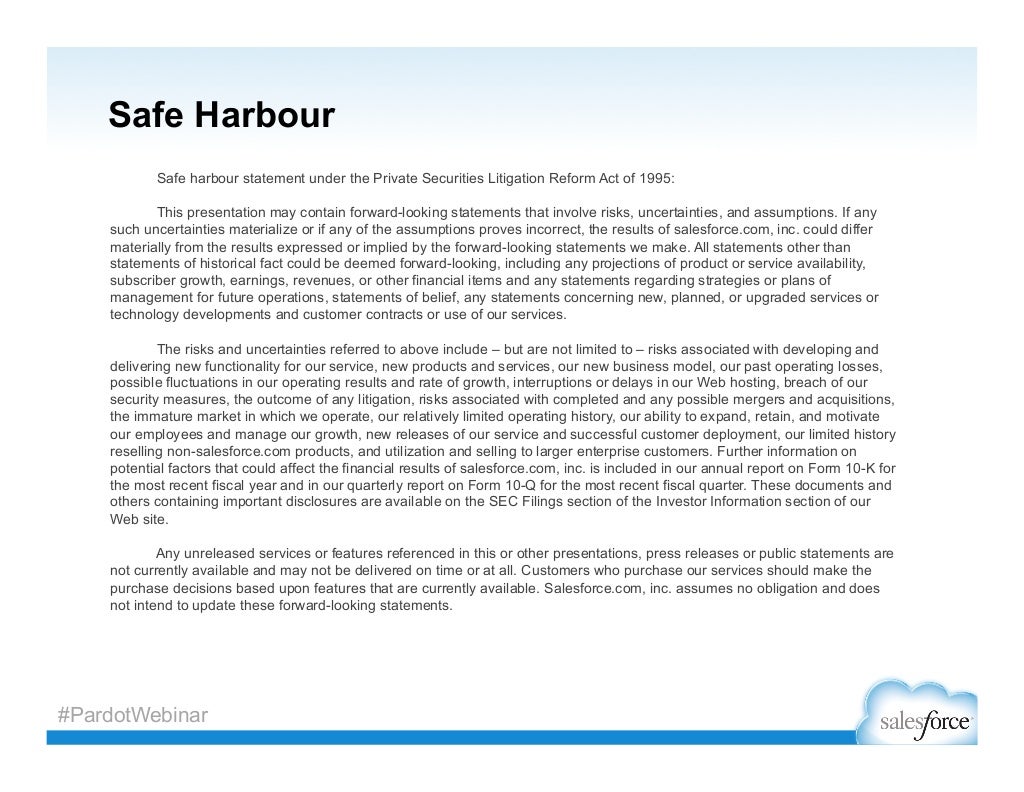 Safe Harbour Safe harbour statement