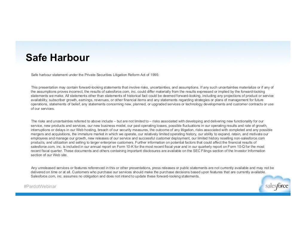 Safe Harbour Safe harbour statement
