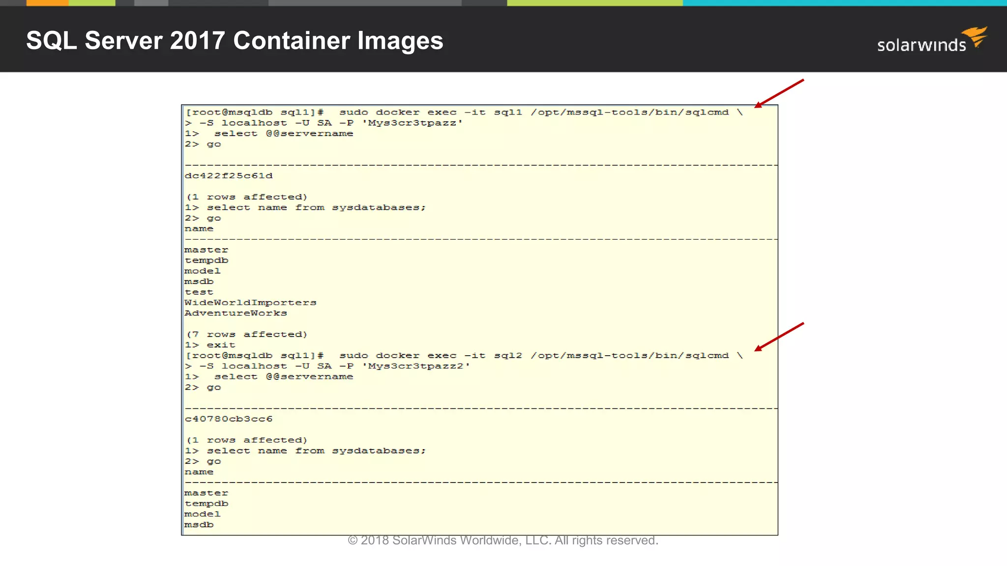 SQL Server 2017 Container Images
© 2018 SolarWinds Worldwide, LLC. All rights reserved.
 