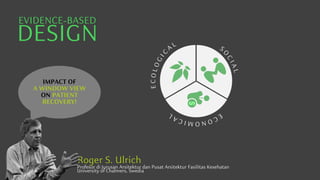 Profesor di Jurusan Arsitektur dan Pusat Arsitektur Fasilitas Kesehatan
University of Chalmers, Swedia
Roger S. Ulrich
E
C
O
L
O
G
I
C
A
L
E
C
O
N
O
M
I
C
A
L
S
O
C
I
A
L
IMPACT OF
A WINDOW VIEW
ON PATIENT
RECOVERY!
L
EVIDENCE-BASED
DESIGN
 