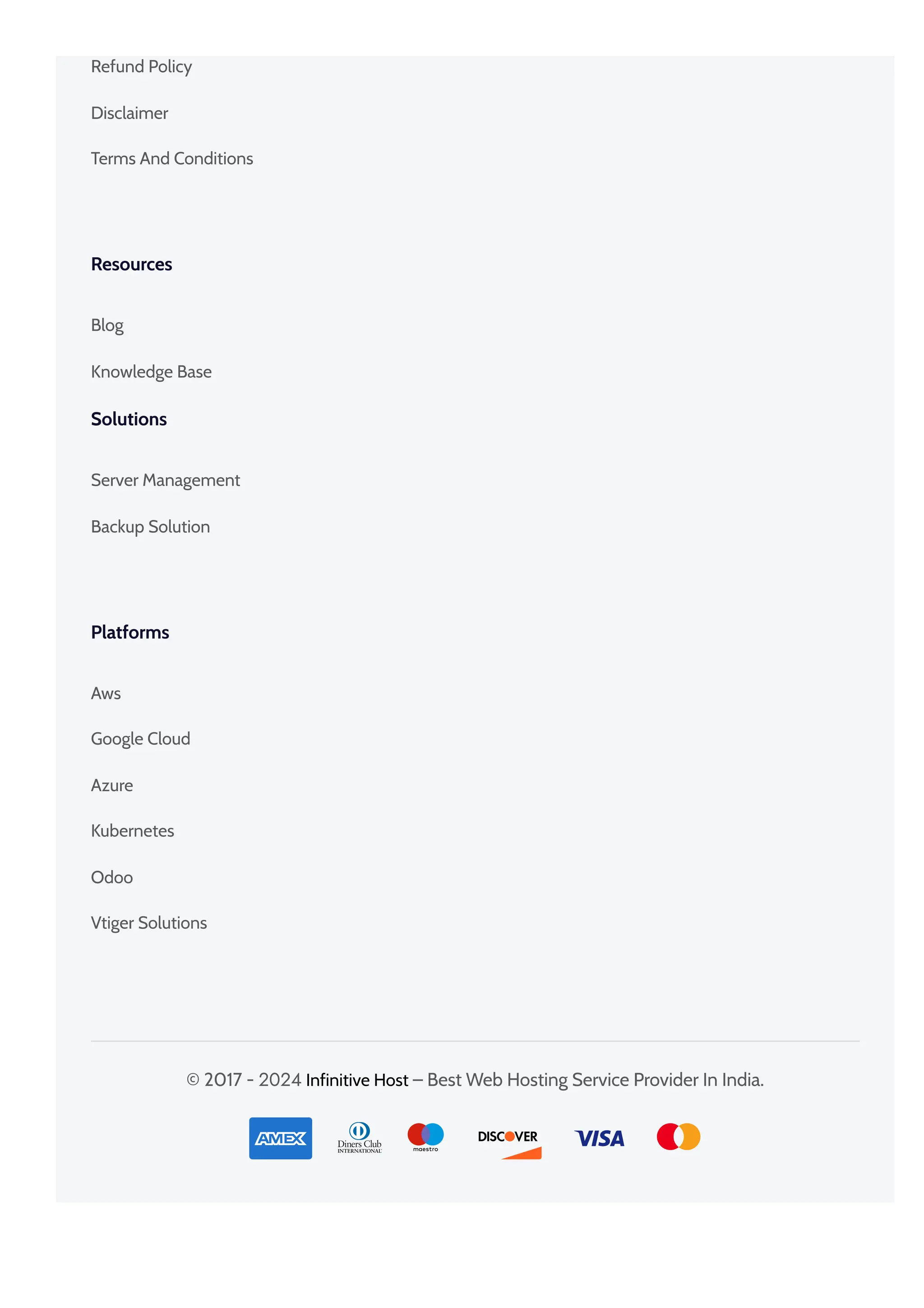Refund Policy Disclaimer Terms And Conditions Resources Blog Knowledge Base Solutions Server Management Backup Solution Platforms Aws Google Cloud Azure Kubernetes Odoo Vtiger Solutions © 2017 - 2024 – Best Web Hosting Service Provider In India. Infinitive Host 