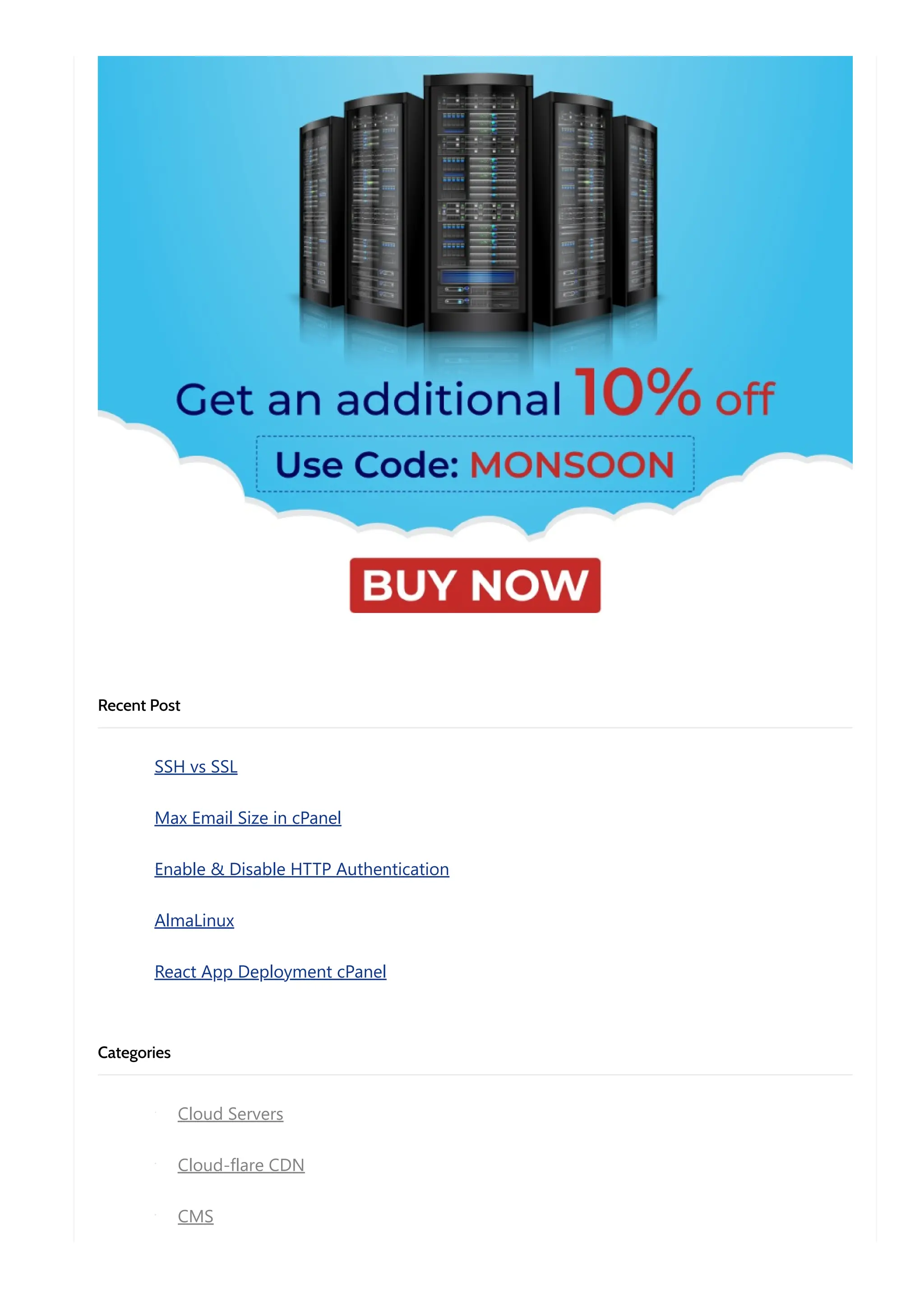 Recent Post SSH vs SSL Max Email Size in cPanel Enable & Disable HTTP Authentication AlmaLinux React App Deployment cPanel Categories Cloud Servers Cloud-flare CDN CMS 