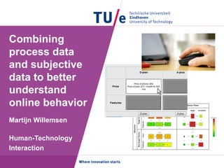 Combining
process data
and subjective
data to better
understand
online behavior
Martijn Willemsen
Human-Technology
Interaction
 
