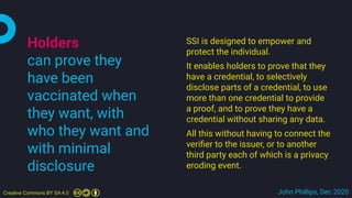Creative Commons BY SA 4.0 John Phillips, Dec 2020
SSI is designed to empower and
protect the individual.
It enables holde...