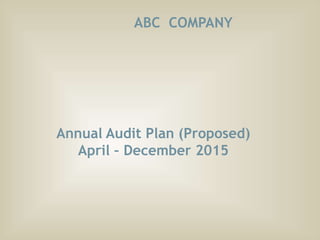 Annual Audit Plan (Proposed)
April – December 2015
ABC COMPANY
 