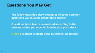 The following slides show examples of some common
questions you must be prepared to answer
Questions have been summarised ...