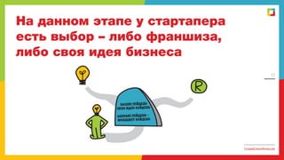 На данном этапе у стартапера
есть выбор – либо франшиза,
либо своя идея бизнеса
17

СоздайСвоюЖизнь.рф

 