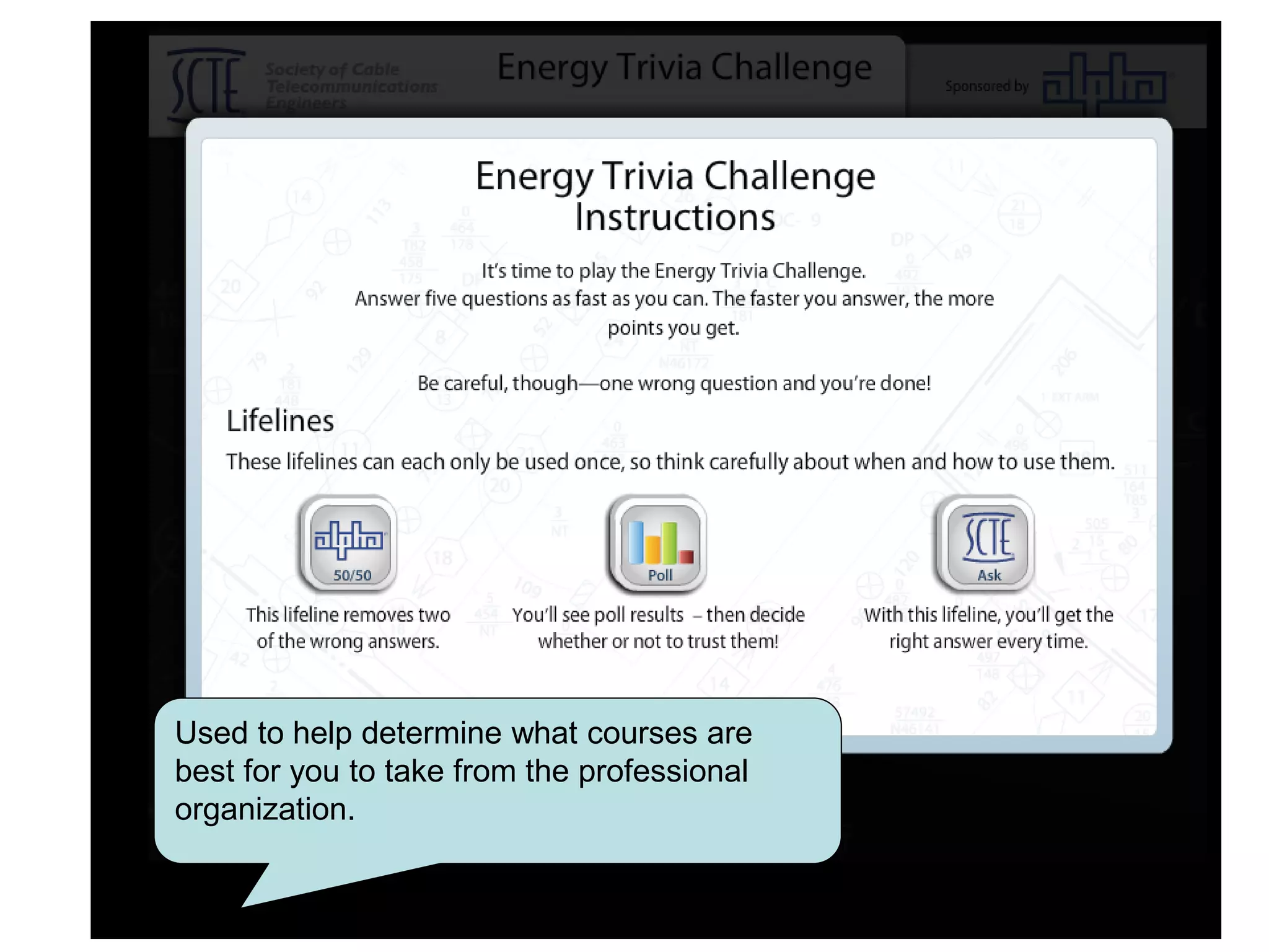 Used to help determine what courses are
best for you to take from the professional
organization.
 