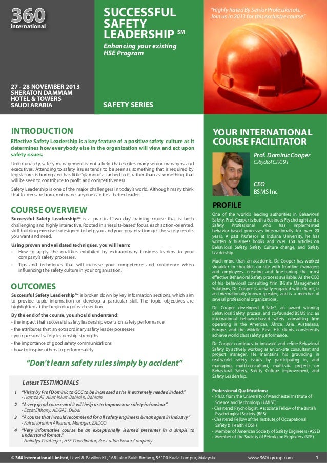 Successful Safety Leadership 27 28 November 2013 Dammam, Saudi Arabia