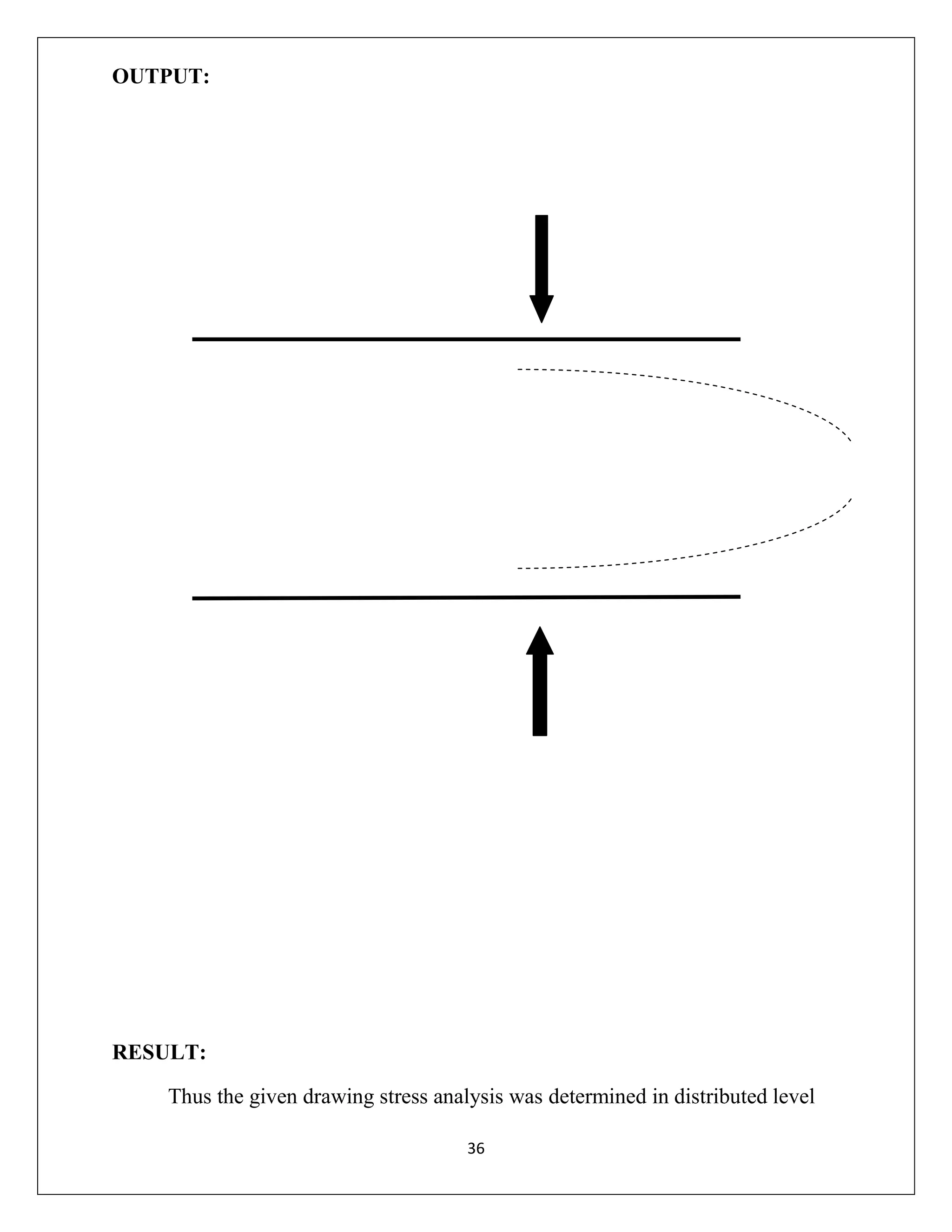 OUTPUT:

RESULT:
Thus the given drawing stress analysis was determined in distributed level
36

 