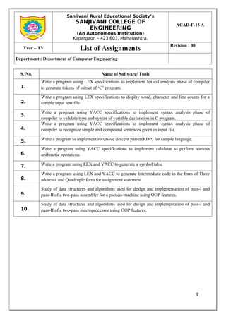 System Software Lab Manual Third Year Computer Engineering | PDF
