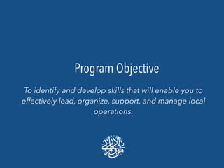 Program Objective
To identify and develop skills that will enable you to
effectively lead, organize, support, and manage l...