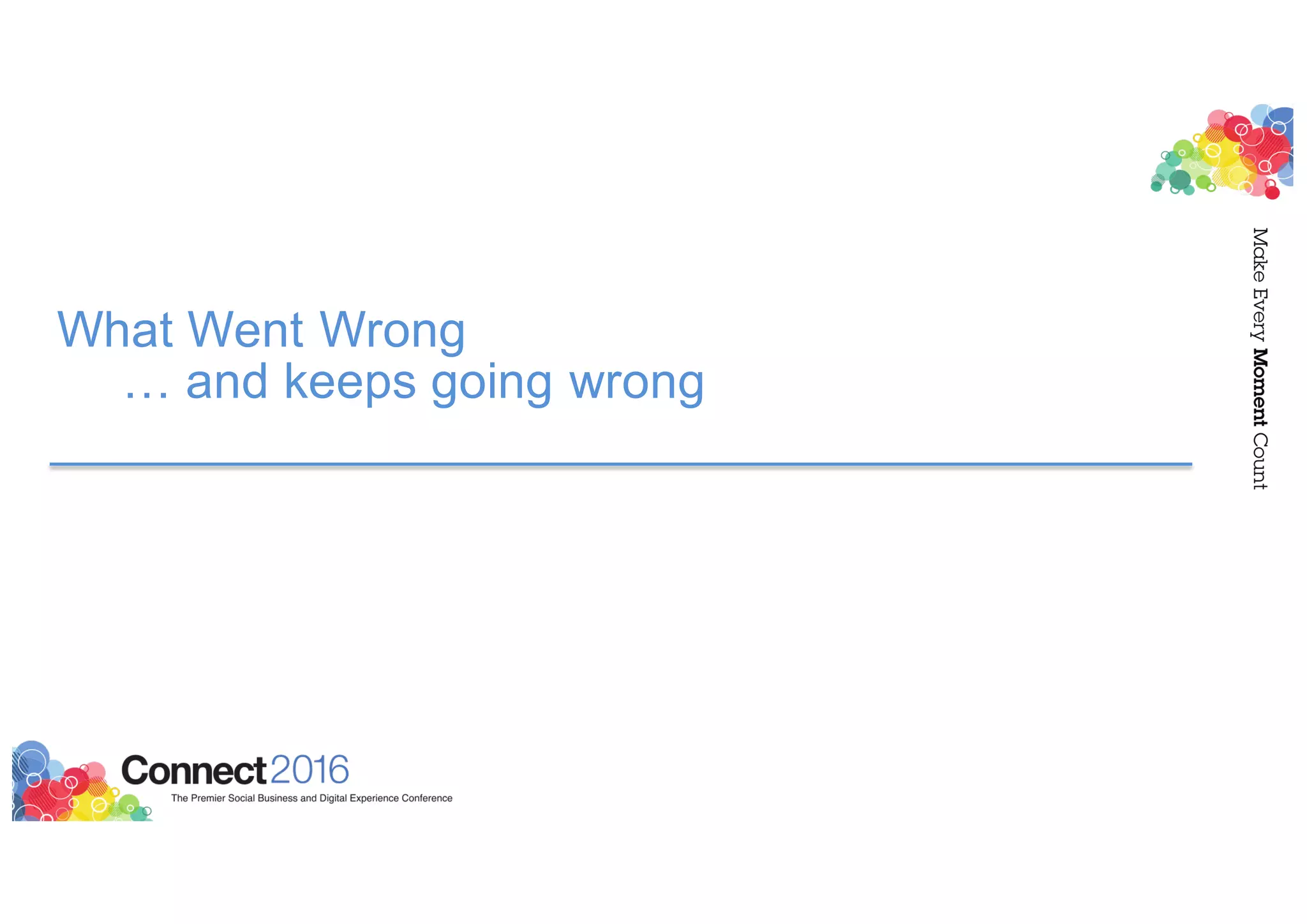 What Went Wrong
… and keeps going wrong
 