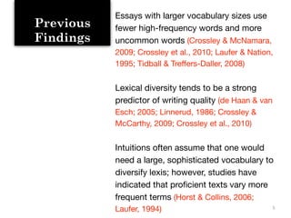 SSLW 2014 Presentation: Lexical Diversity, Sophistication, and Size in ...