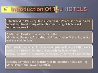 Introduction Of TAJ HOTELS