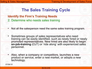 Sales Training Development Process Ssm lecture-10 & 11 (training & development of the sales force) | PPT