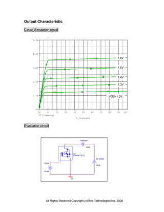 Output Characteristic

Circuit Simulation result


      5.0A




      4.0A
                                                                                     1.6V


      3.0A                                                                           1.5V


                                                                                     1.4V
      2.0A
                                                                                     1.3V


      1.0A
                                                                                VGS=1.2V



        0A
          0V       1V     2V    3V       4V       5V          6V       7V       8V   9V     10V
               I(Vdsense)
                                              V_Vvariable


Evaluation circuit



                                                 Vdsense


                                                       0Vdc


                                         U1
                                         SSM3K102TU
                                                                   Vv ariable

                10Vdc
                                                                   0Vdc


                Vstep



                                     0




                  All Rights Reserved Copyright (c) Bee Technologies Inc. 2008
 