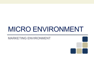 MICRO ENVIRONMENT
MARKETING ENVIRONMENT
 