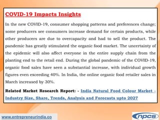 Market Research Report on-India Natural Food Colour Market - Industry Size, Share, Trends, Analysis and Forecasts upto 2027.
