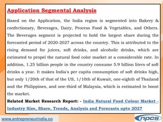Market Research Report on-India Natural Food Colour Market - Industry Size, Share, Trends, Analysis and Forecasts upto 2027.