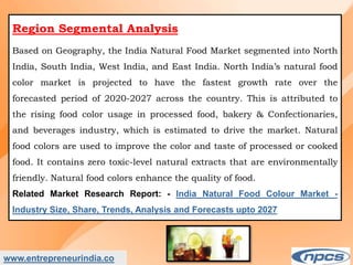Market Research Report on-India Natural Food Colour Market - Industry Size, Share, Trends, Analysis and Forecasts upto 2027.