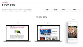 중앙일보 비크닉
중앙일보에서 새롭게 출시한 고퀄리티 브랜드 뉴스 콘텐츠로 애드버토리얼 상품 집행 가능
제작된 콘텐츠는 뉴스레터, 웹사이트, SNS, 포털(보장 불가) 채널을 통해 독자들에게 노출
광고 형태
PC, MO
상품 유형
애드버토리얼
판매 방식
-
미디어 파워
-
비크닉 콘텐츠 배포 채널
뉴스레터 웹사이트
인스타그램
 