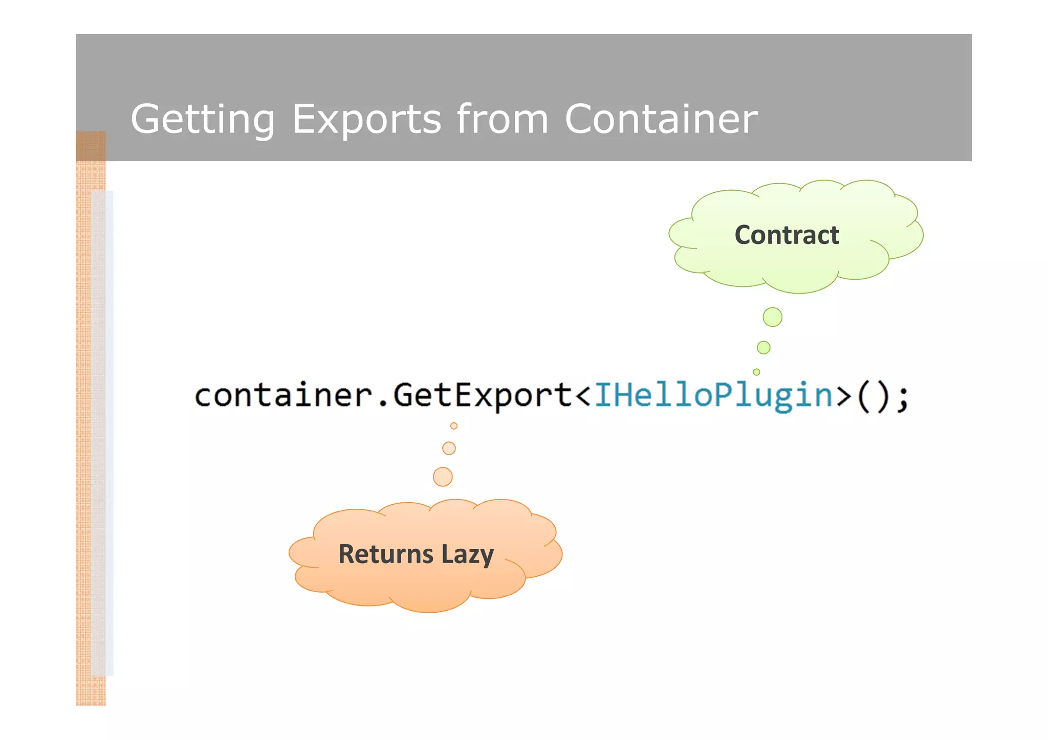 Getting Exports from Container

                            Contract




         Returns Lazy
 