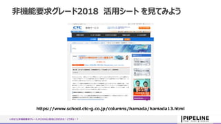 いきなり{非機能要求グレード,PCIDSS}担当にさせられた！どうする！？
https://www.school.ctc-g.co.jp/columns/hamada/hamada13.html
非機能要求グレード2018 活用シート を見てみよう
 