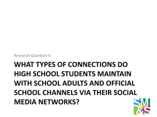 WHAT TYPES OF CONNECTIONS DO
HIGH SCHOOL STUDENTS MAINTAIN
WITH SCHOOL ADULTS AND OFFICIAL
SCHOOL CHANNELS VIA THEIR SOCIA...