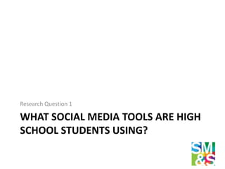 WHAT SOCIAL MEDIA TOOLS ARE HIGH
SCHOOL STUDENTS USING?
Research Question 1
 