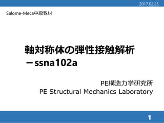Salome-Meca中級教材
軸対称体の弾性接触解析
－ssna102a
1
2017.02.25
PE構造力学研究所
PE Structural Mechanics Laboratory
 