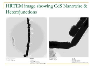 HRTEM image showing CdS Nanowire &
Heterojunctions
 