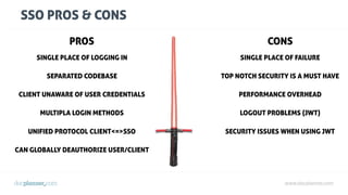 www.docplanner.com
SSO PROS & CONS
CONSPROS
SINGLE PLACE OF LOGGING IN
SEPARATED CODEBASE
CLIENT UNAWARE OF USER CREDENTIALS
MULTIPLA LOGIN METHODS
UNIFIED PROTOCOL CLIENT<=>SSO
SINGLE PLACE OF FAILURE
TOP NOTCH SECURITY IS A MUST HAVE
PERFORMANCE OVERHEAD
CAN GLOBALLY DEAUTHORIZE USER/CLIENT
LOGOUT PROBLEMS (JWT)
SECURITY ISSUES WHEN USING JWT
 