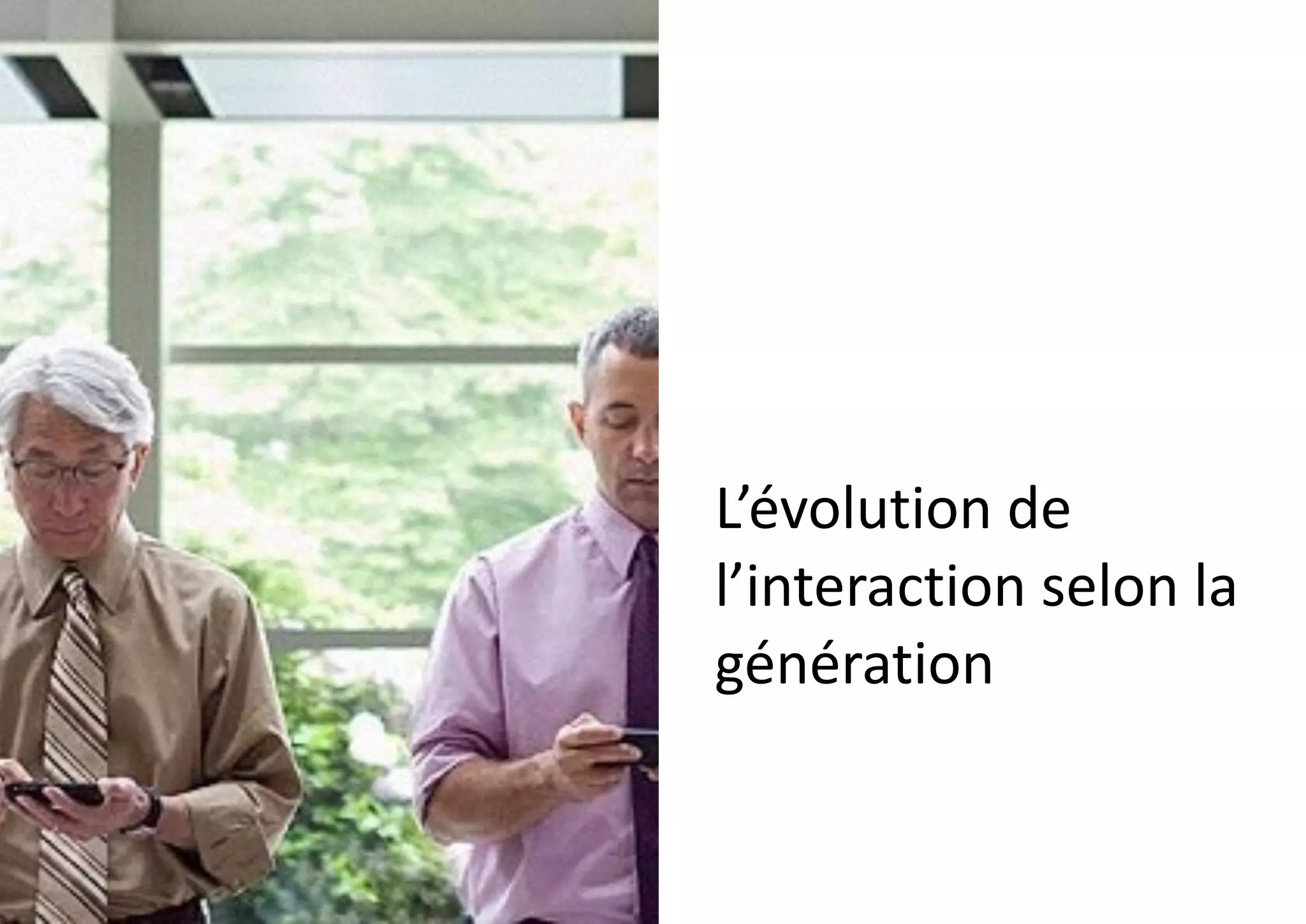 L’évolution	
  de	
  
l’interaction	
  selon	
  la	
  
génération
 