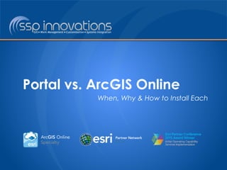 Portal vs. ArcGIS Online
When, Why & How to Install Each
 