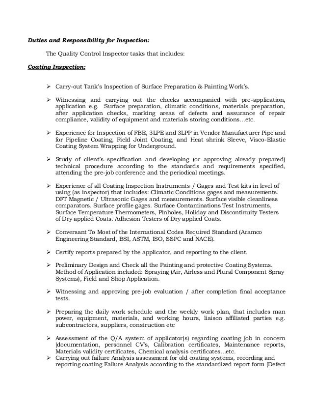 resume of qaqc inspector coating  painting and insulation