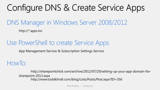 DNS Manager in Windows Server 2008/2012


Use PowerShell to create Service Apps


HowTo:


                     Rene Modery - modery.net
 