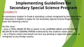 SSP GUIDELINES ( SPECIAL SCIENCE PROGRAM | PPTX