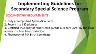SSP GUIDELINES ( SPECIAL SCIENCE PROGRAM | PPTX