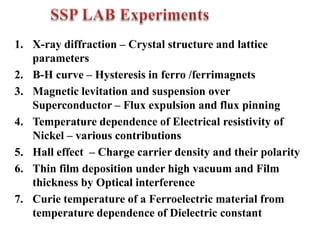 Lists of Solid State Physics Experiments