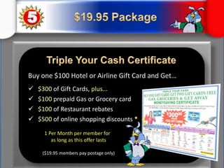 How Much Can I Make?$49.95 Deluxe Members But 1 Get 1 Free $10       Gas Card Certificate Receive one$10 2 for 1 pre-paid Gas Card certificatemonthly for each$49.95 paidmembership youpersonally referredCertificate2 for 1Date of Issue__________________________________Issued to _____________________________For____________________________By Proposed CompanyDeluxe Member10$BySavings Society Perpetual Fast Start Bonus